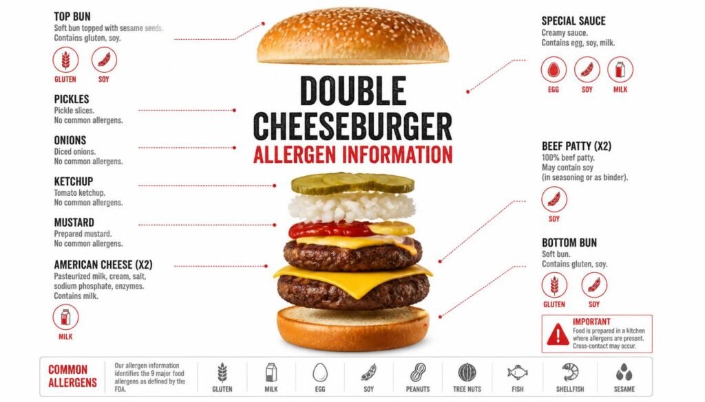 Double Cheeseburger: Ingredients, Calories, Nutrition, Allergens, and What Makes It So Familiar 4 Double Cheeseburger Allergen Information
