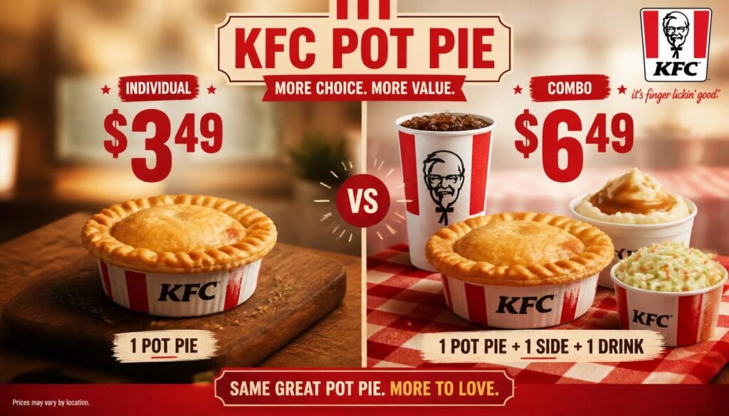 KFC Chicken Pot Pie Price: Cost, Calories, Ingredients, Reviews, and Best Ways to Order 2 KFC Pot Pie Price: Individual vs. Combo