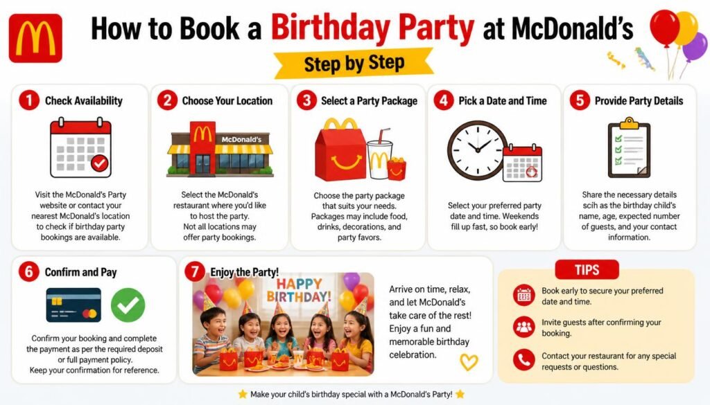 How do I book a birthday party at McDonald's? 2 How to Book a Birthday Party at McDonald’s
