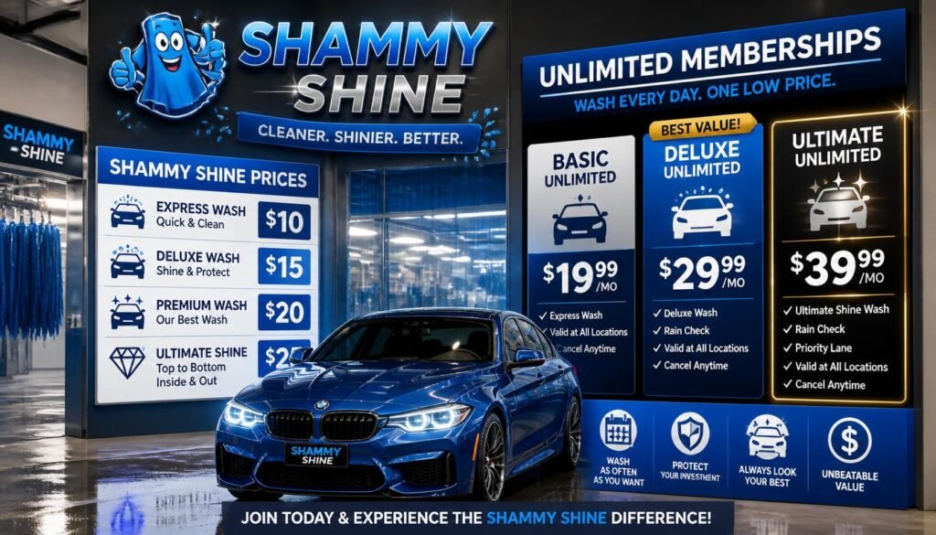 Shammy Shine Prices: A Practical Guide to the Menu, Wash Options, and Membership Cost 3 Shammy Shine Prices