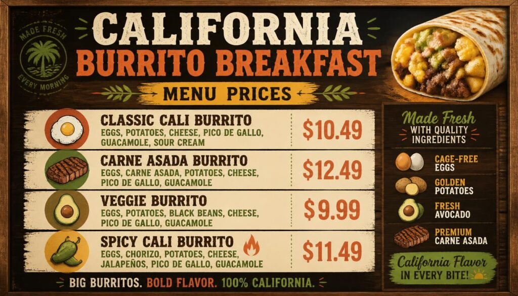 California Burrito Menu with Prices 2026 (United States) 2 California Burrito Breakfast Menu Prices